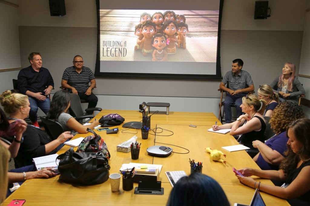 MOANA - (L-R) Jared Bush (Screenwriter), Dave Pimentel (Head of Story), David Derrick (Story Artist) and Sunmee Joh (Story Artist) present at the Moana Long Lead Press Day on July 27, 2016 at Walt Disney Animation Studios - Tujunga Campus in North Hollywood, CA. Photo by Alex Kang. © 2016 Disney. All Rights Reserved.