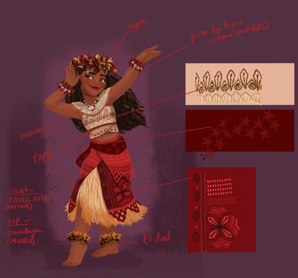 MOANA village costume design. Artist: Neysa Bové, Visual Development Artist.