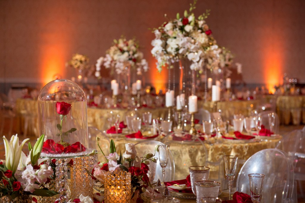 Couples can create their own tale as old as time with a "Beauty and the Beast"-themed wedding at Walt Disney World Resort in Lake Buena Vista, Fla. Disney's Fairy Tale Weddings & Honeymoons can help any bride-to-be customize their big day with everything from dcor to entertainment inspired by the classic film. Enchanting options include character themed cakes, red rose table settings and Disney character appearances. (Disney/Handout)