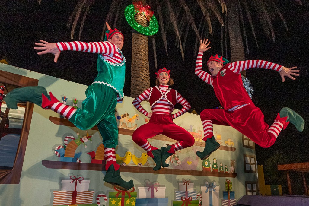 Holiday Cheer Shines Bright at the San Diego Zoo During Jungle BellsPresented by California Coast Credit Union Now Through Jan. 5, 2020Some of Santa’s elves keep things hopping with an energetic trampoline performance at the Toy Shop Hop during Jungl